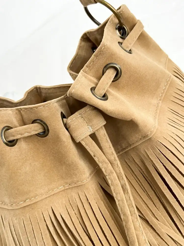 Fringe Drawstring Shoulder Bag
