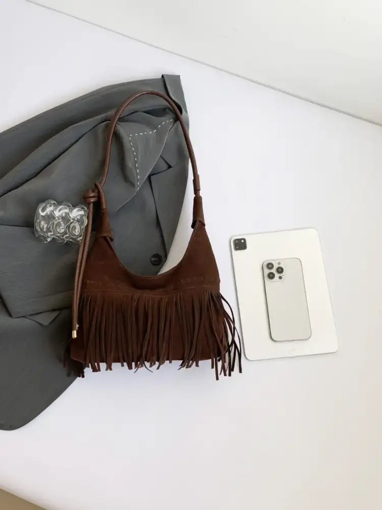Fringe Knotted Strap Shoulder Bag