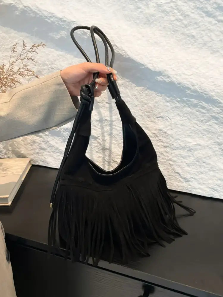 Fringe Knotted Strap Shoulder Bag