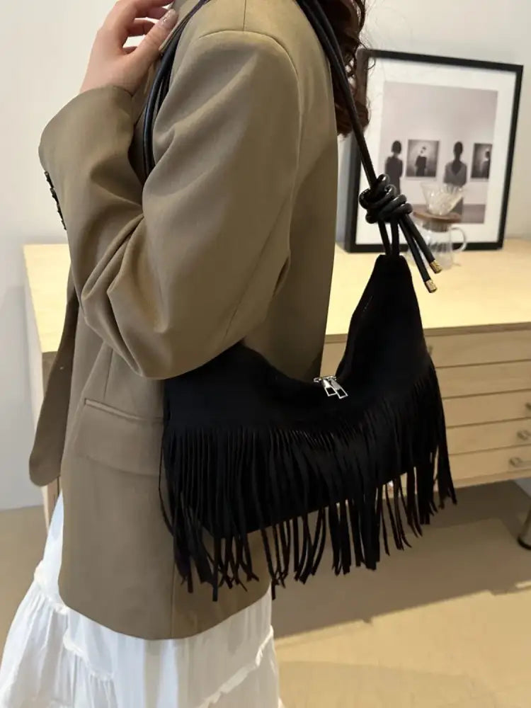 Fringe Knotted Strap Shoulder Bag