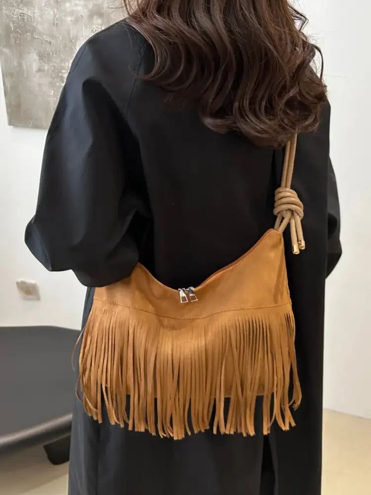 Fringe Knotted Strap Shoulder Bag