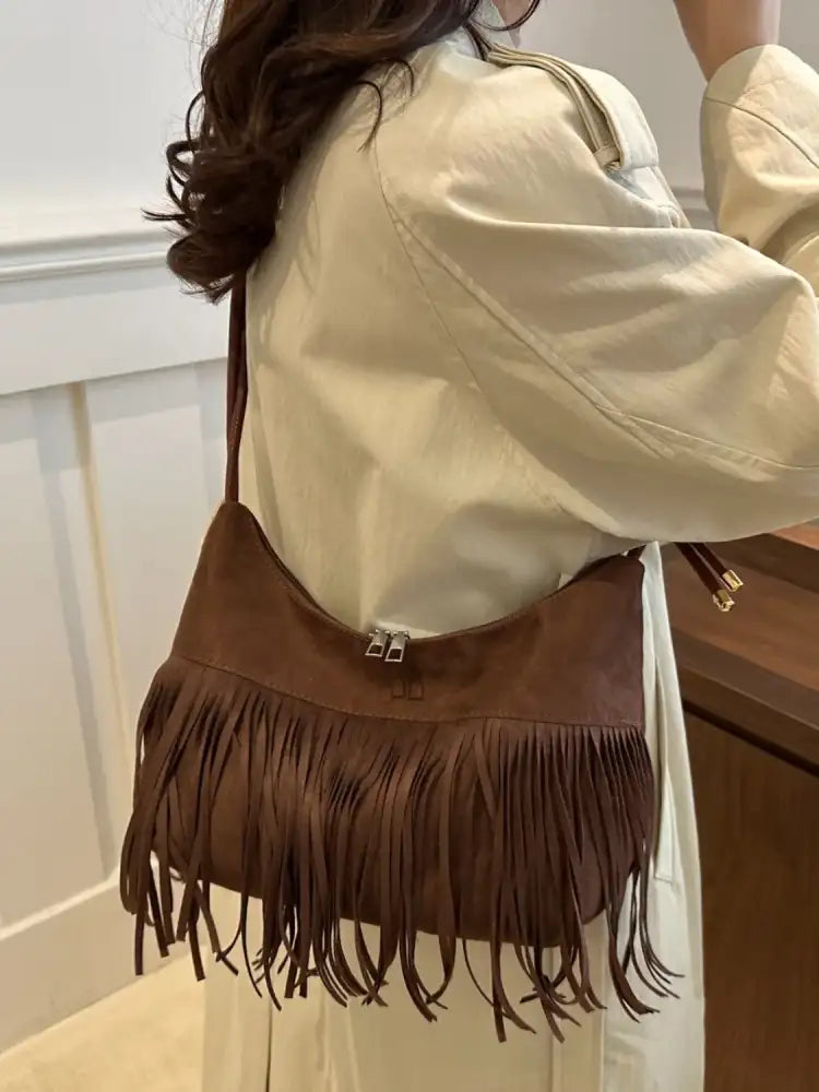 Fringe Knotted Strap Shoulder Bag