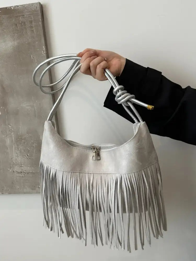 Fringe Knotted Strap Shoulder Bag