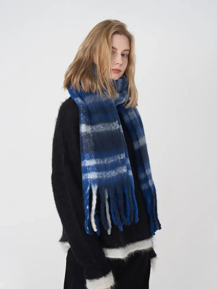 Fringe Plaid Polyester Scarf