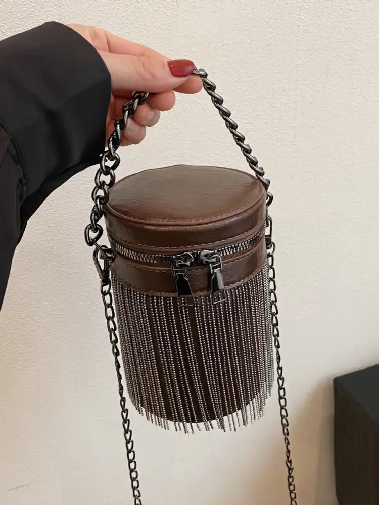 Fringe PU Leather Bucket Bag