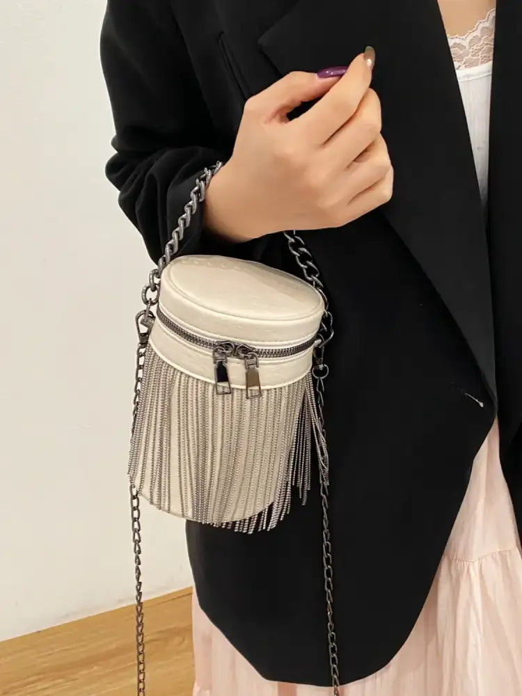 Fringe PU Leather Bucket Bag