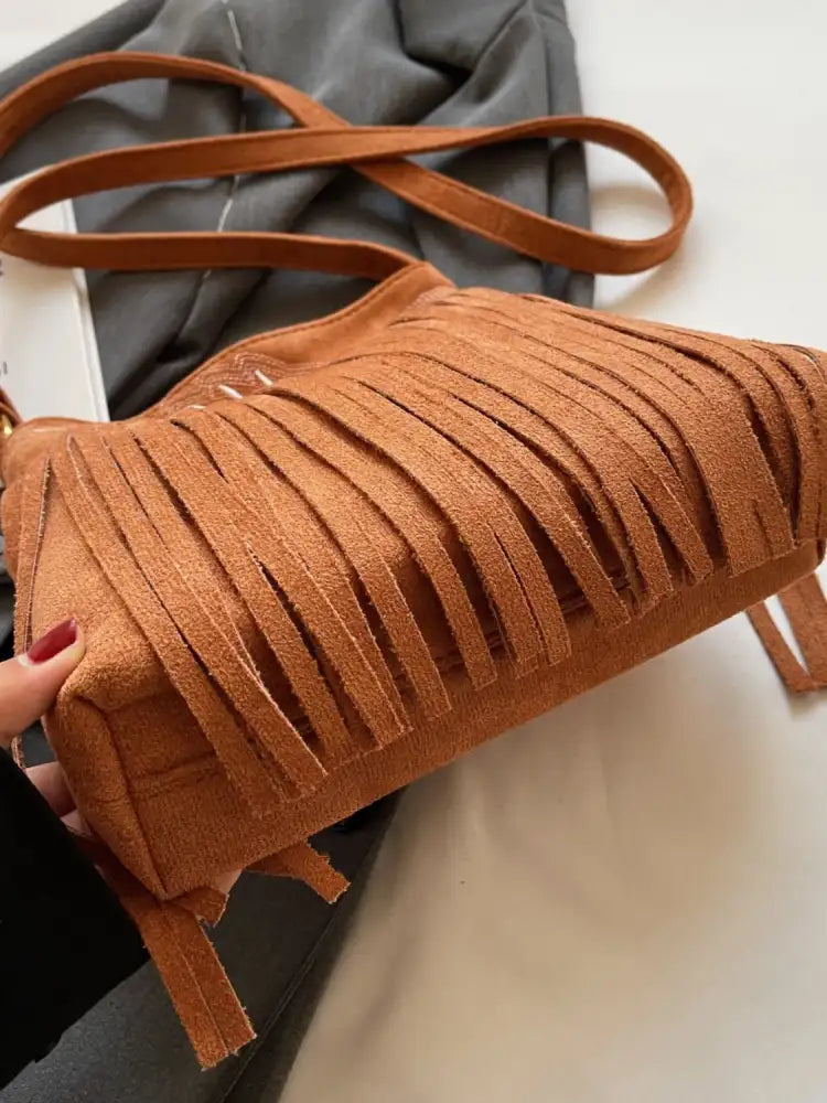 Fringe Solid Color Shoulder Bag