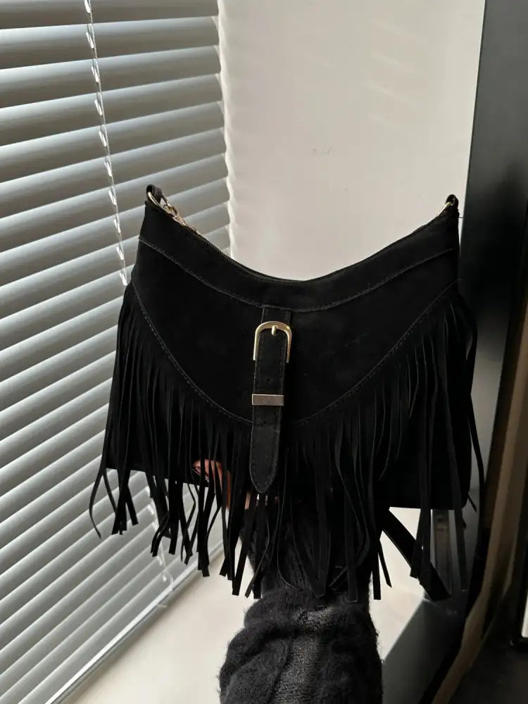 Fringe Solid Color Shoulder Bag