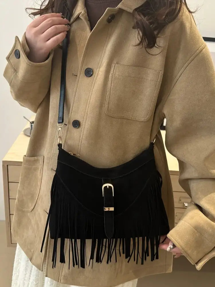 Fringe Solid Color Shoulder Bag
