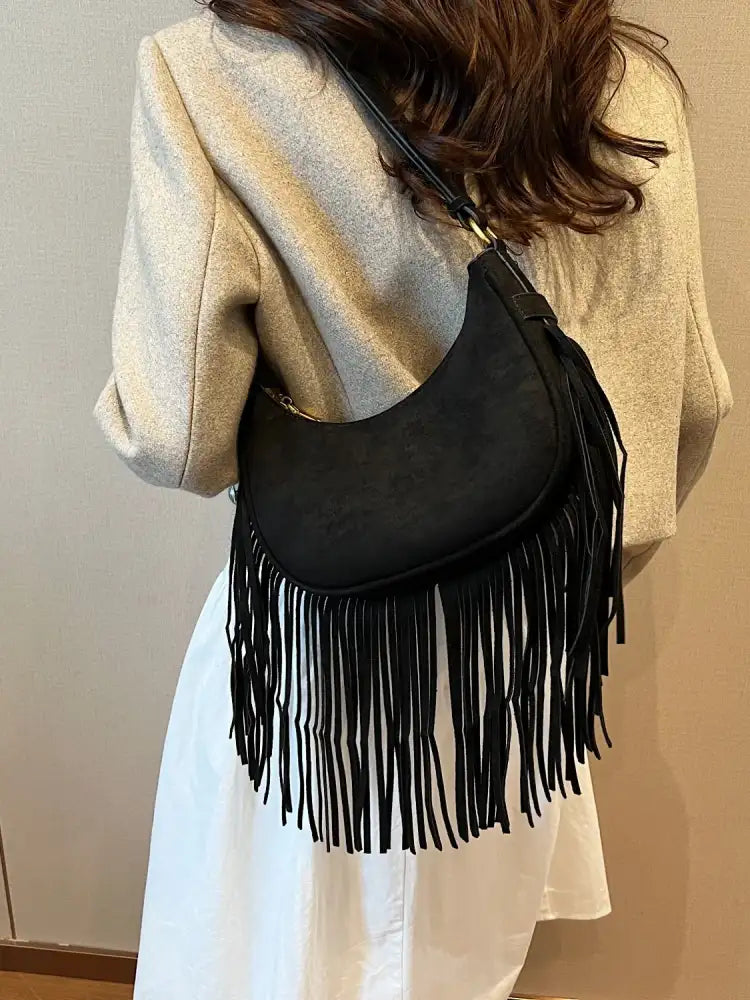 Fringe Solid Color Shoulder Bag