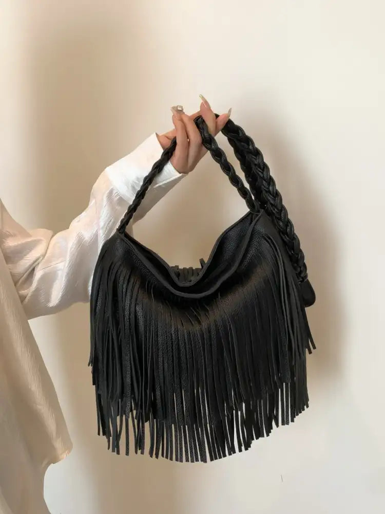 Fringe Solid Color Shoulder Bag
