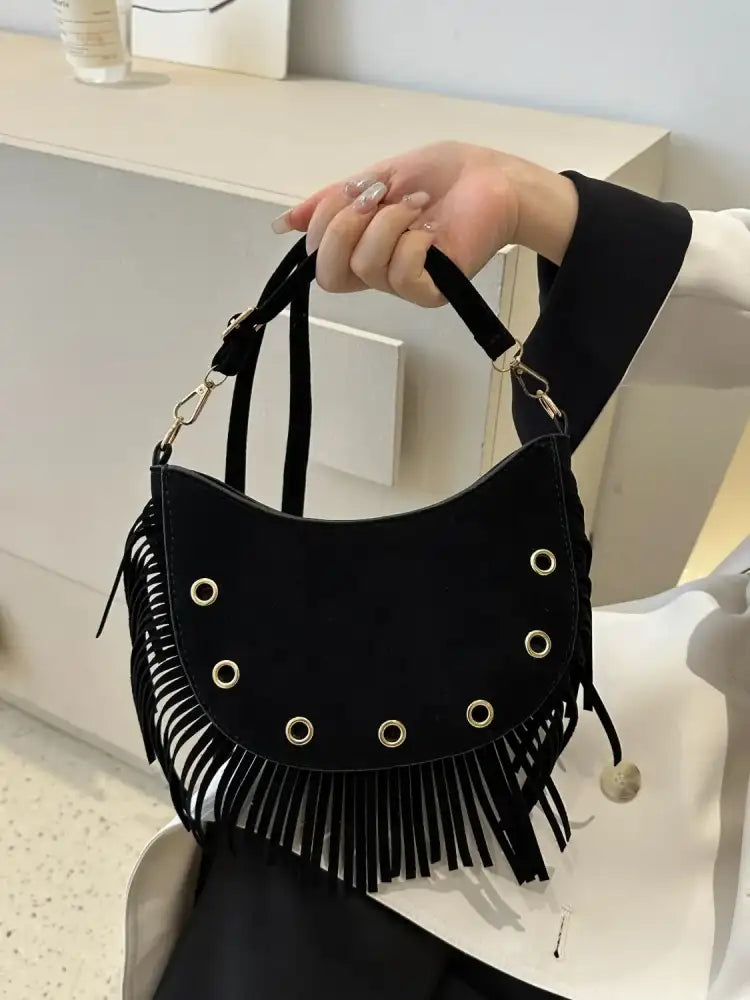 Fringe Solid Color Shoulder Bag