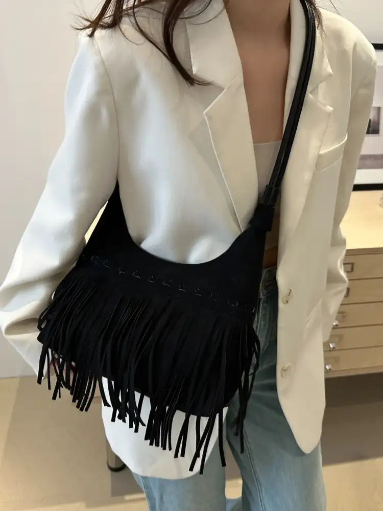 Fringe Solid Color Shoulder Bag