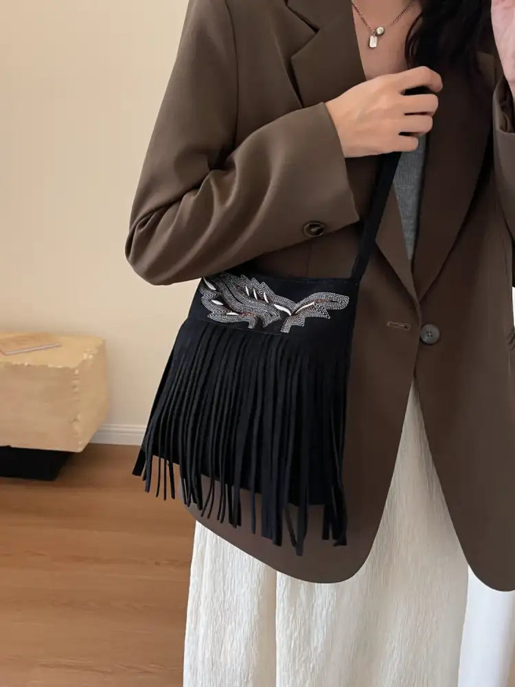 Fringe Solid Color Shoulder Bag