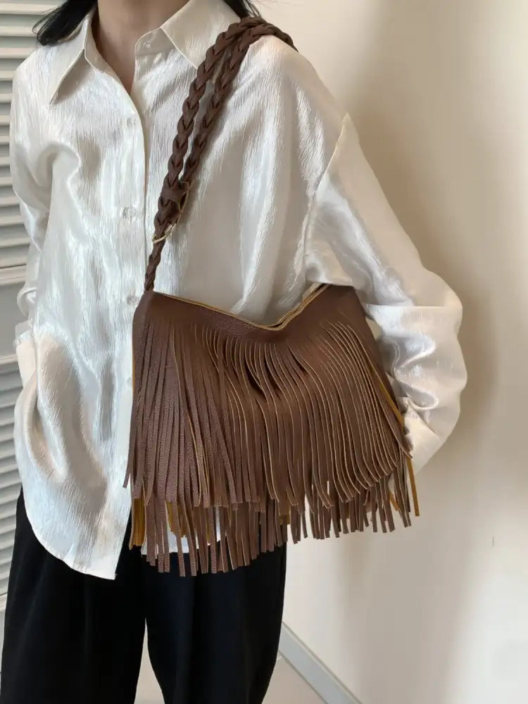 Fringe Solid Color Shoulder Bag