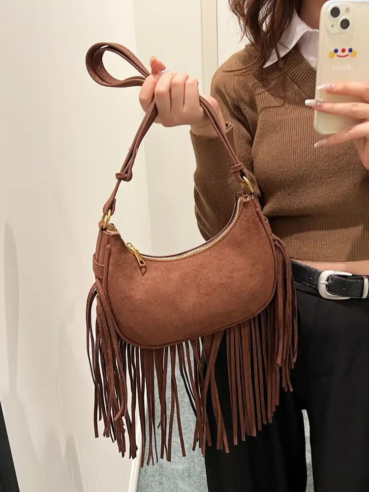 Fringe Solid Color Shoulder Bag