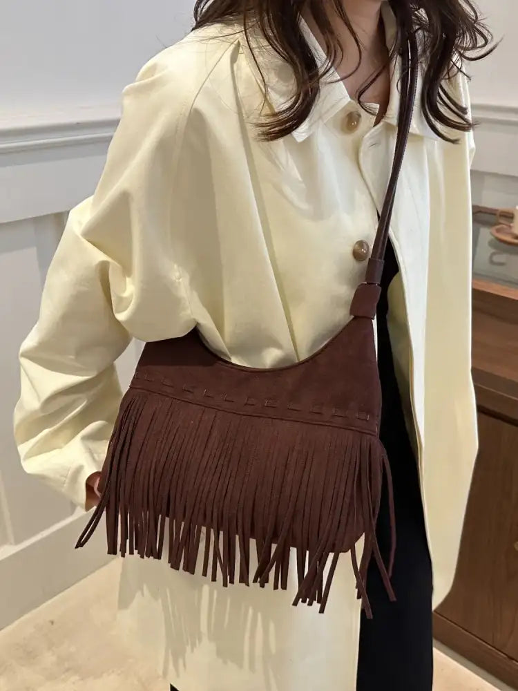 Fringe Solid Color Shoulder Bag