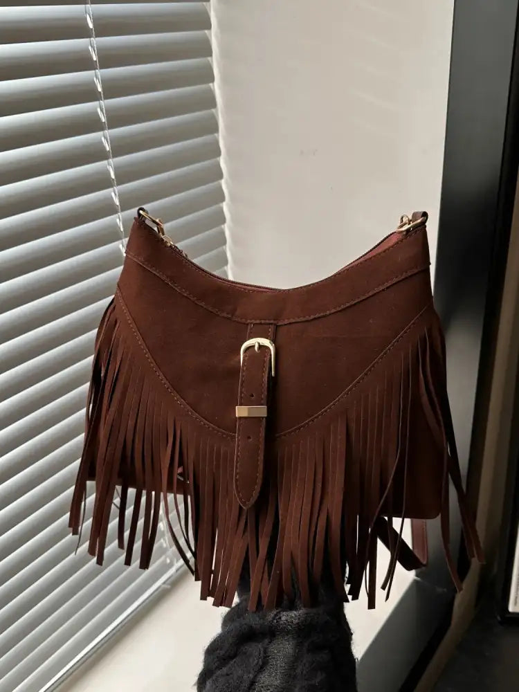 Fringe Solid Color Shoulder Bag