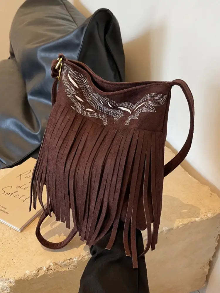 Fringe Solid Color Shoulder Bag