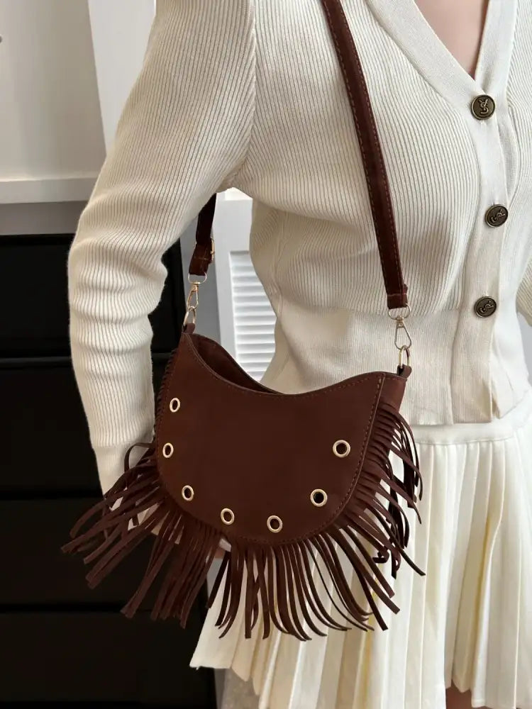 Fringe Solid Color Shoulder Bag