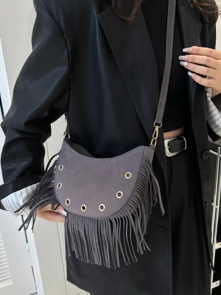 Fringe Solid Color Shoulder Bag