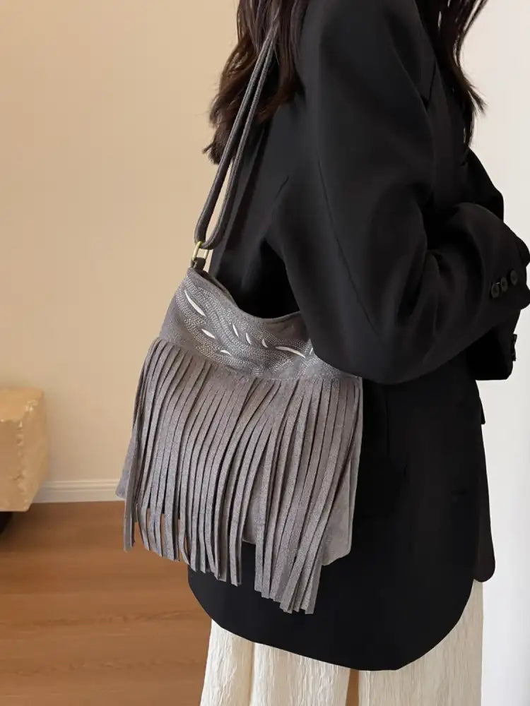 Fringe Solid Color Shoulder Bag