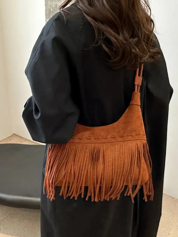 Fringe Solid Color Shoulder Bag