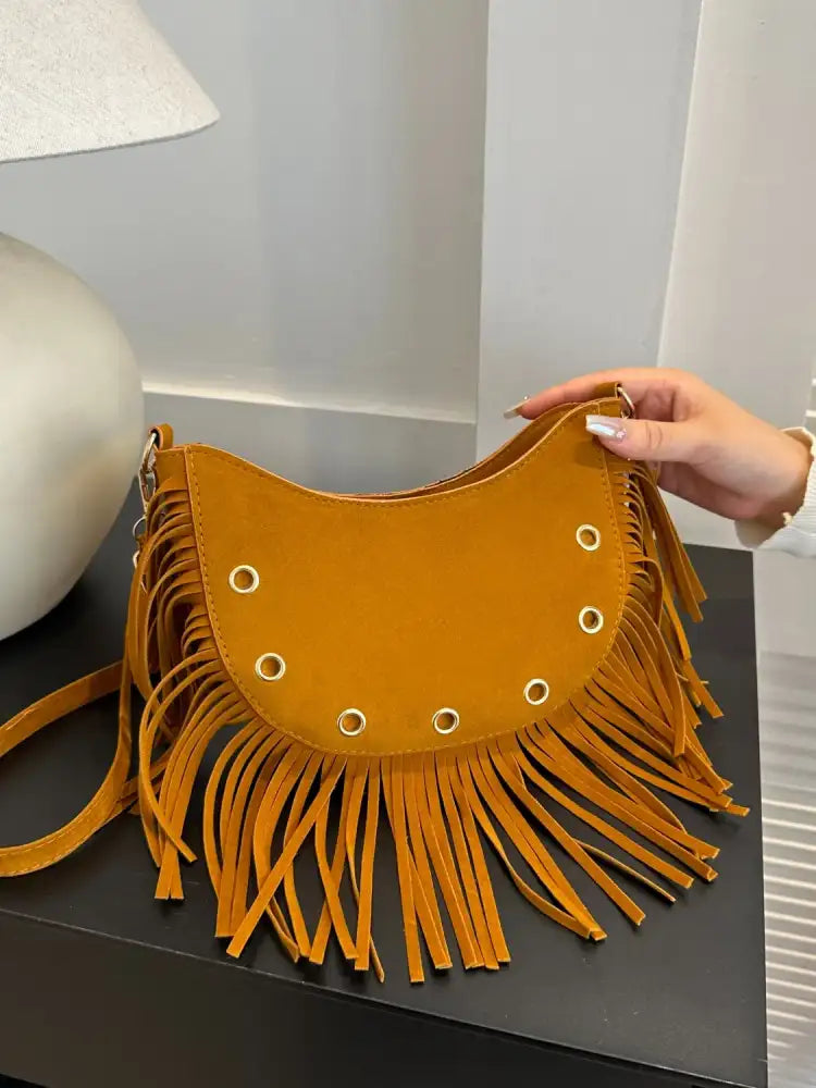 Fringe Solid Color Shoulder Bag