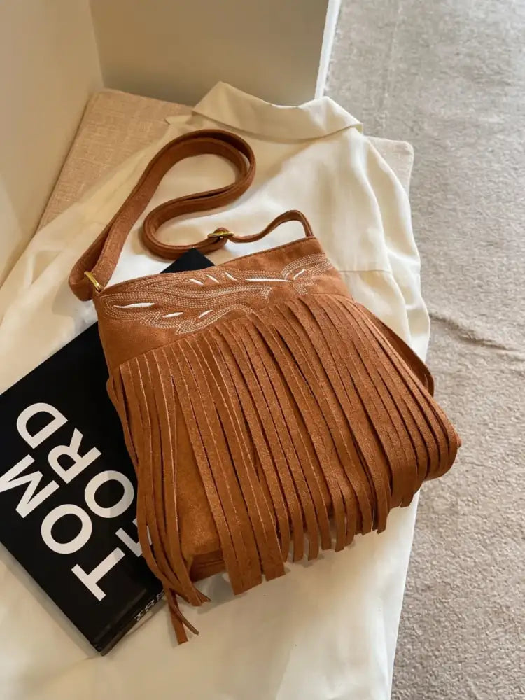 Fringe Solid Color Shoulder Bag