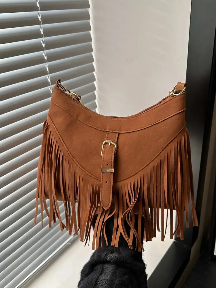 Fringe Solid Color Shoulder Bag
