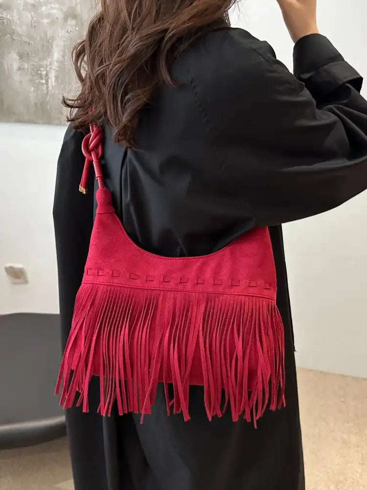 Fringe Solid Color Shoulder Bag