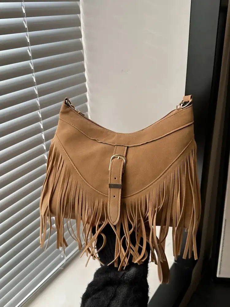 Fringe Solid Color Shoulder Bag