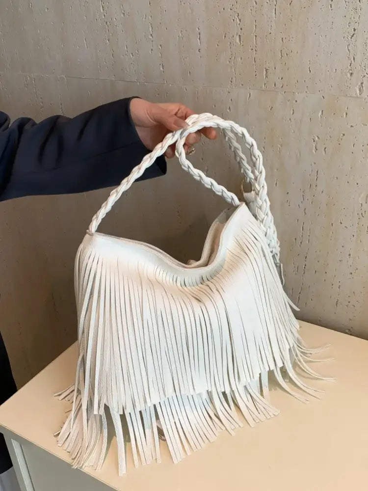 Fringe Solid Color Shoulder Bag