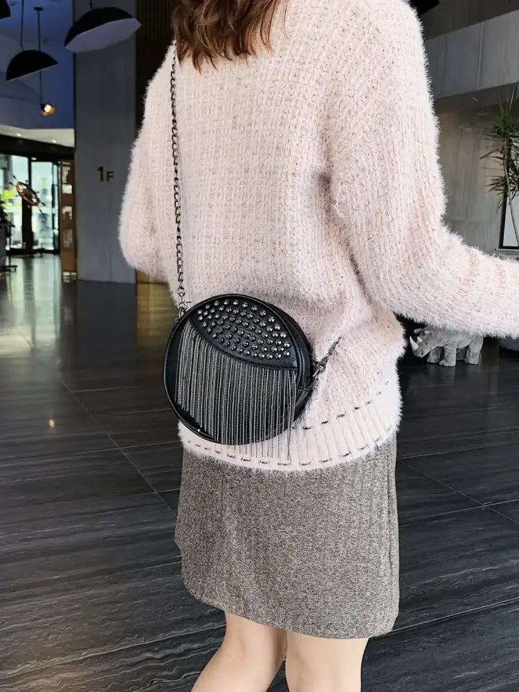 Fringe Studded PU Leather Bag