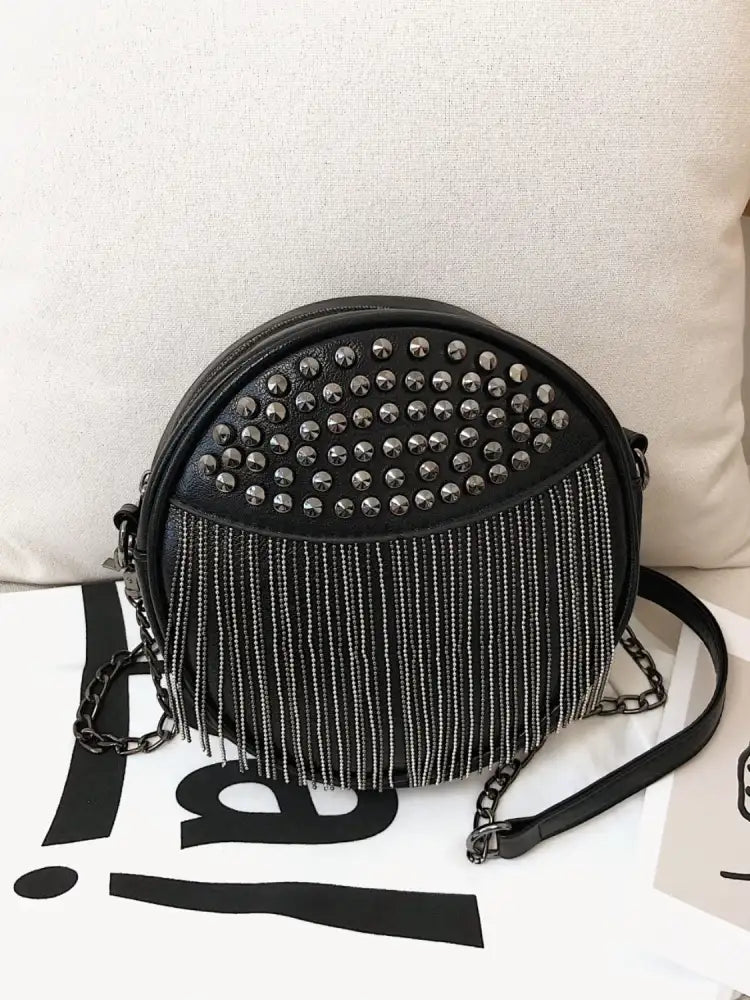 Fringe Studded PU Leather Bag