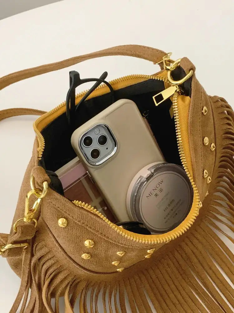 Fringe Studded Shoulder Bag