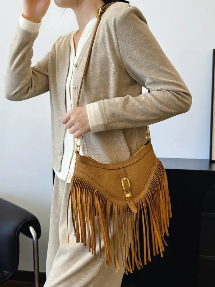 Fringe Studded Shoulder Bag