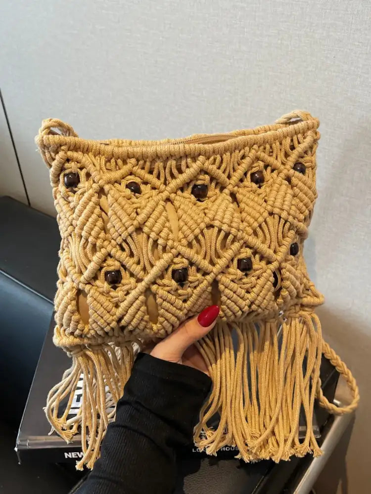 Fringe Woven Crossbody Bag