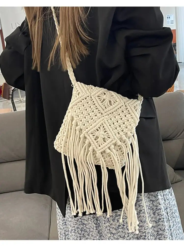 Fringe Woven Crossbody Bag