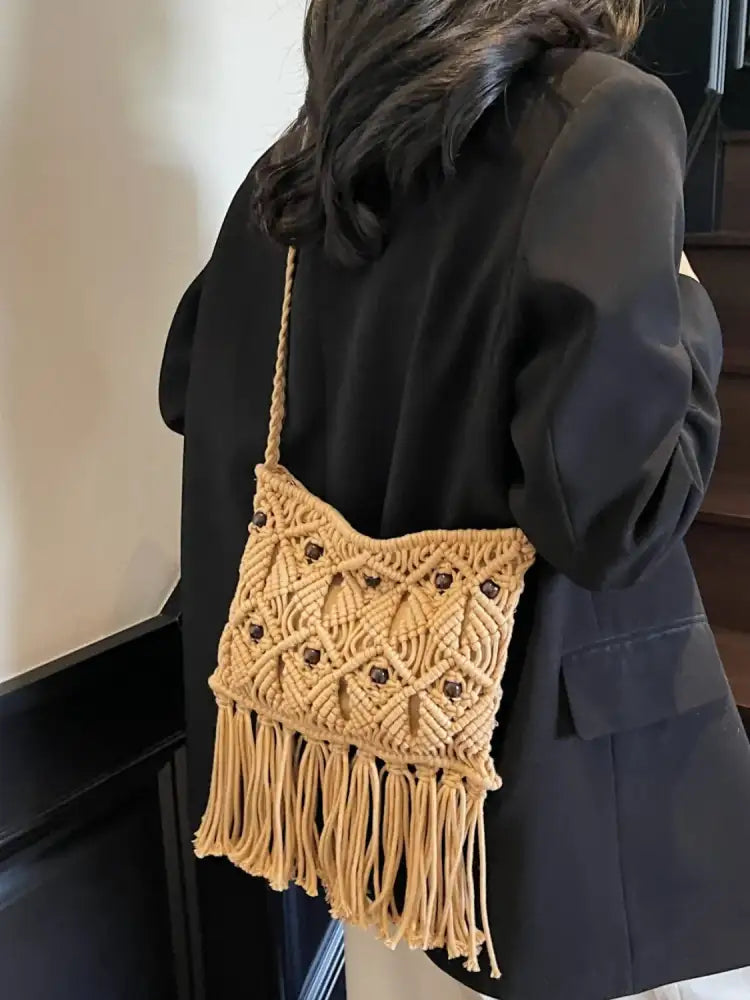Fringe Woven Crossbody Bag