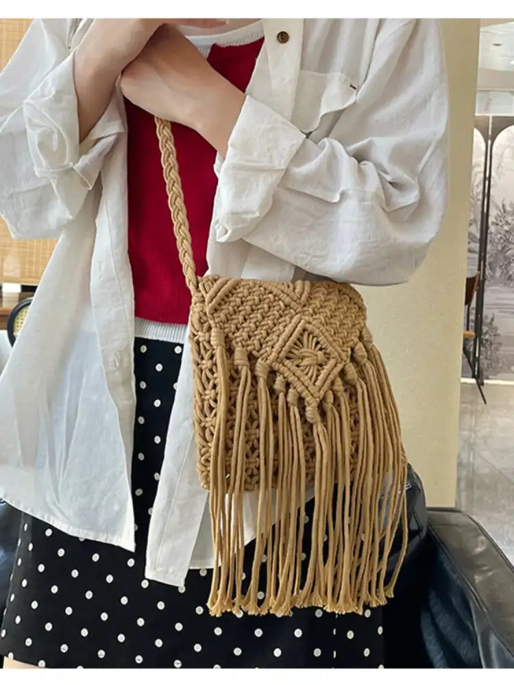 Fringe Woven Crossbody Bag
