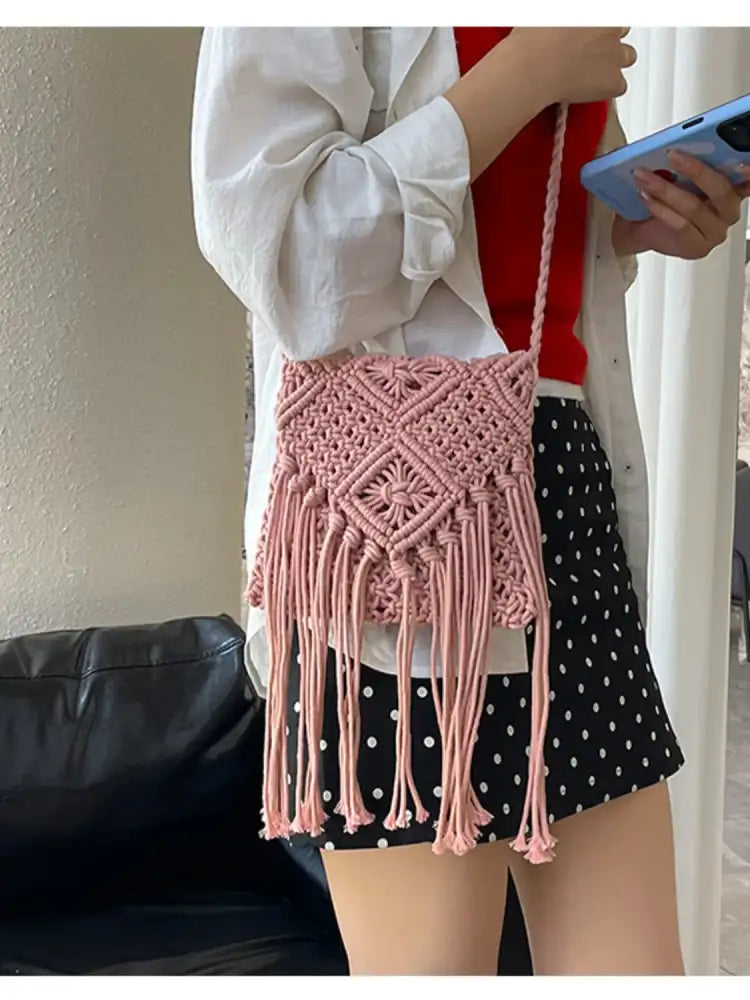 Fringe Woven Crossbody Bag