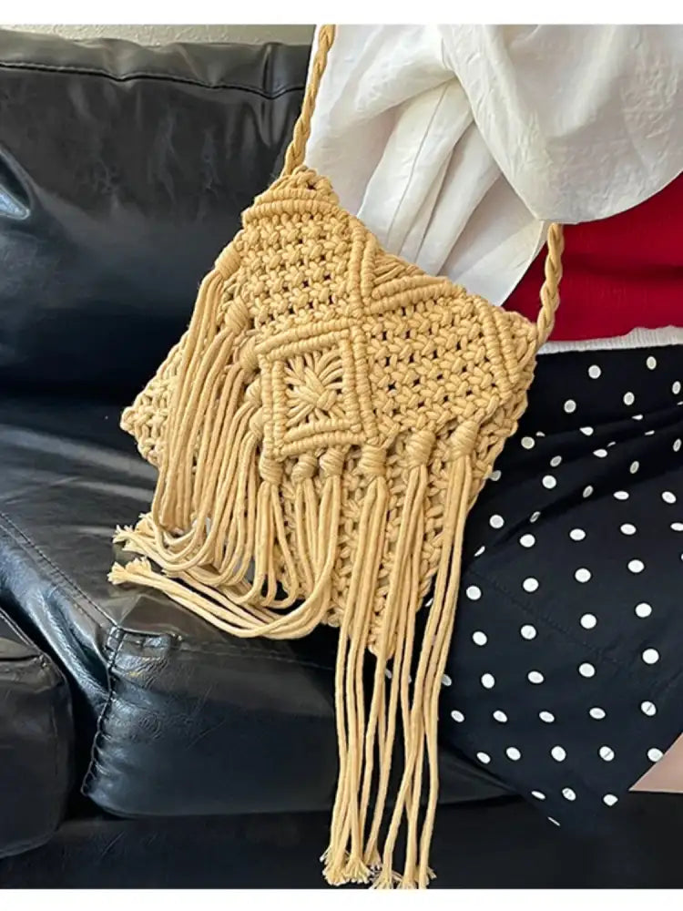 Fringe Woven Crossbody Bag