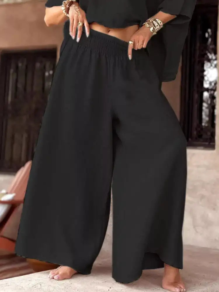 Full Size Boat Neck Top and Wide Leg Pants Set Plus