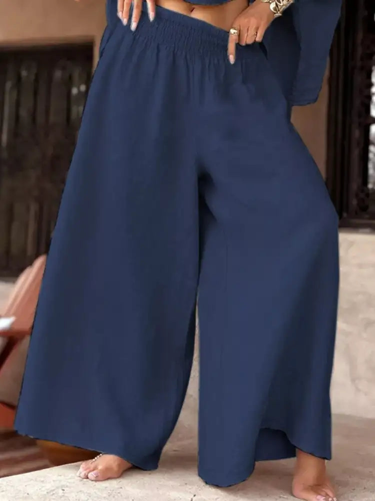 Full Size Boat Neck Top and Wide Leg Pants Set Plus