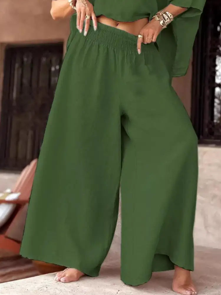 Full Size Boat Neck Top and Wide Leg Pants Set Plus
