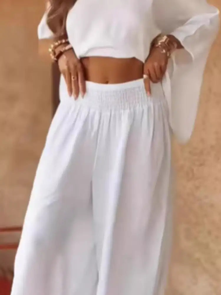 Full Size Boat Neck Top and Wide Leg Pants Set Plus