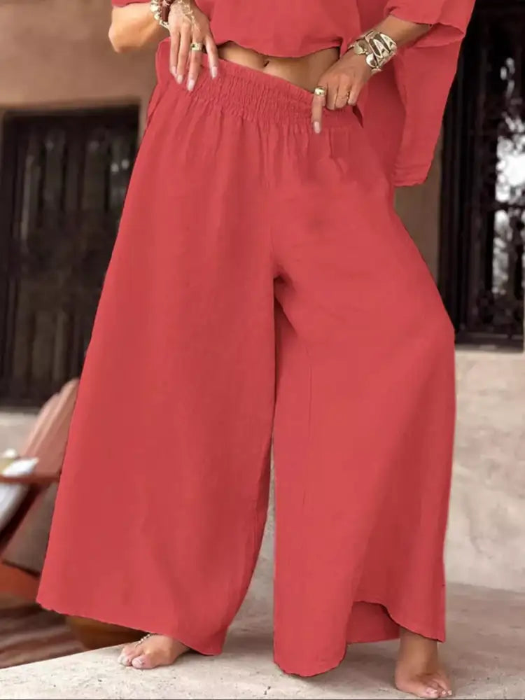 Full Size Boat Neck Top and Wide Leg Pants Set Plus