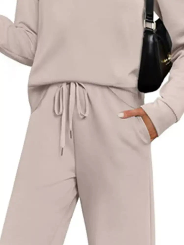 Full Size Casual Long Sleeve Top and Pants Set Plus