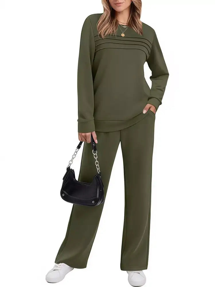 Full Size Casual Long Sleeve Top and Pants Set Plus
